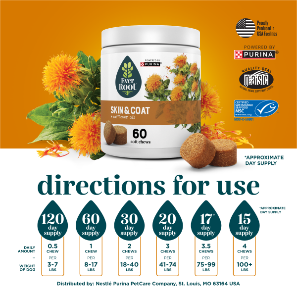 EverRoot Dog Supplements | Skin & Coat | Soft Chews, 60ct