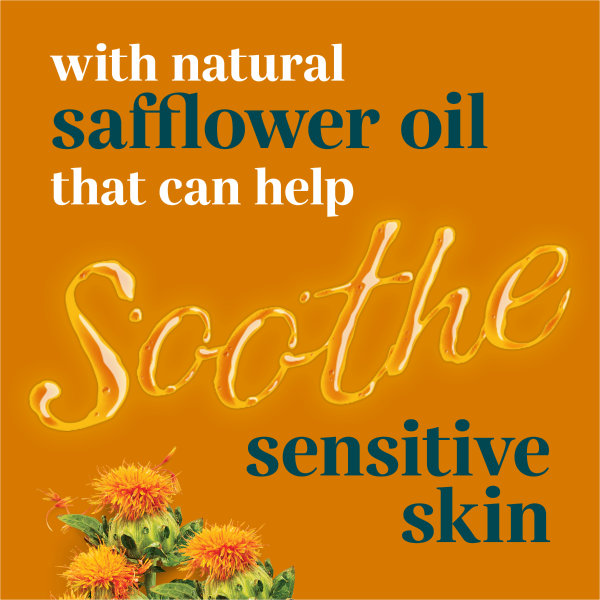 with natural Safflower oil that can help soothe sensitive skin
